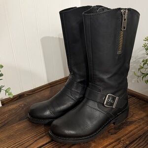 Harley-Davidson Black Leather Moto Boots with Buckle